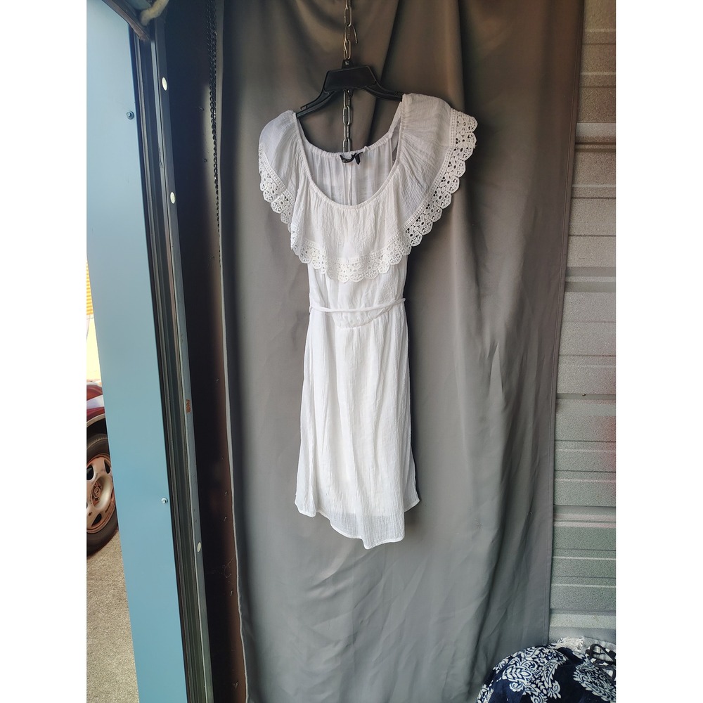 Mlle Gabrielle White Eyelet Lace Off The Shoulder Gauze Mini Dress Womens Medium
